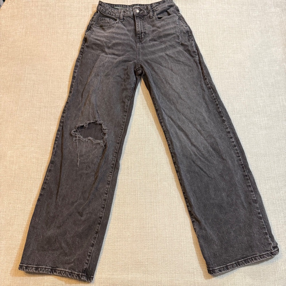 Wild Fable High-Rise Baggy Jeans Size 6 Black Distressed Ripped Wide Leg Denim